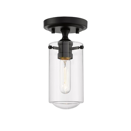 Z-Lite Delaney 1 Light Flush Mount, Matte Black & Clear 471F1-MB